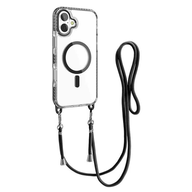 For iPhone 16 Case Compatible with MagSafe PC+TPU Cover with Long Lanyard - Black