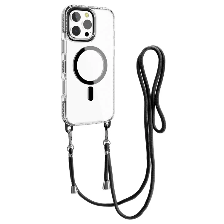 Per iPhone 15 Pro Case Compatibile con MagSafe PC+TPU Cover con Long Lanyard - Nero