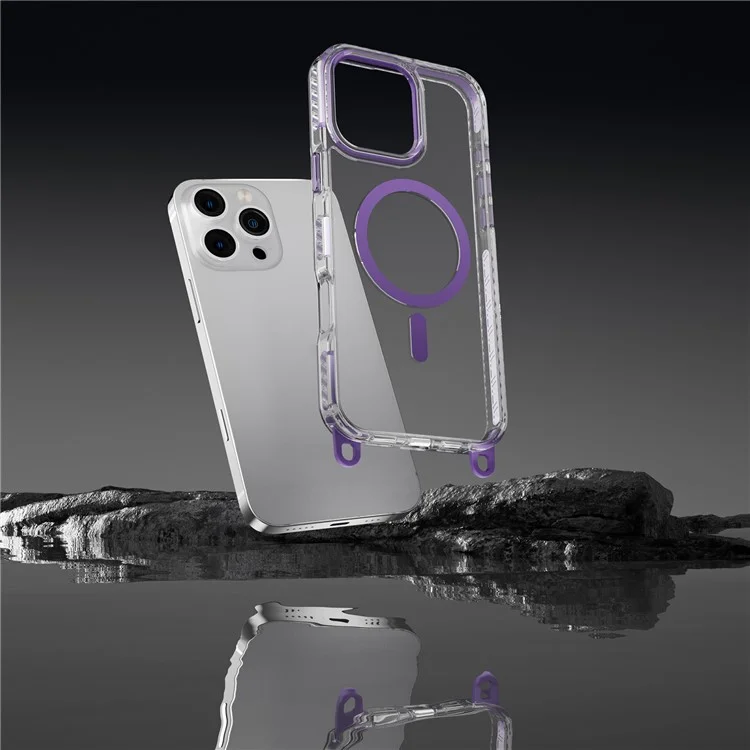 Per iPhone 15 Pro Case Compatibile con MagSafe PC+TPU Cover con Long Lanyard - Nero