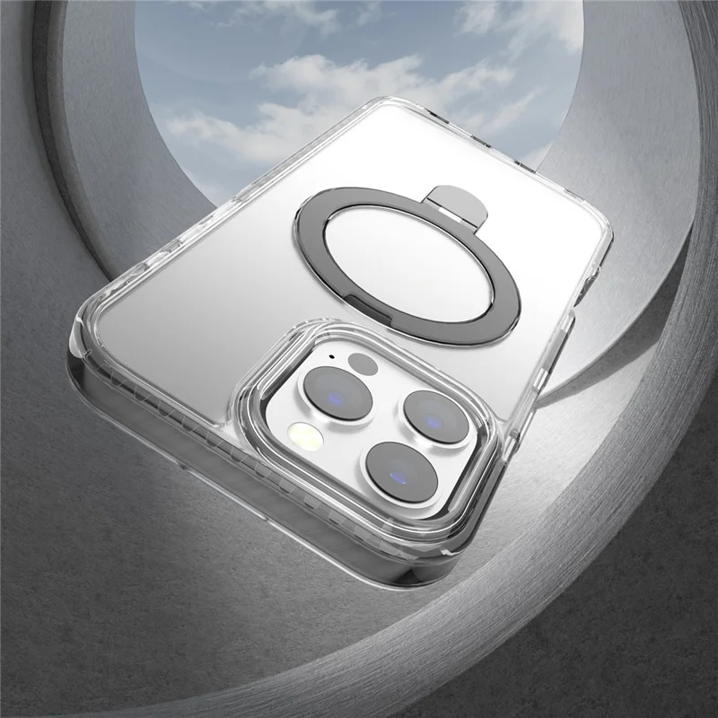 For iPhone 15 Pro Max Hoes Compatibel met MagSafe PC+TPU Cover met Ringhouder en Steun - Zwart