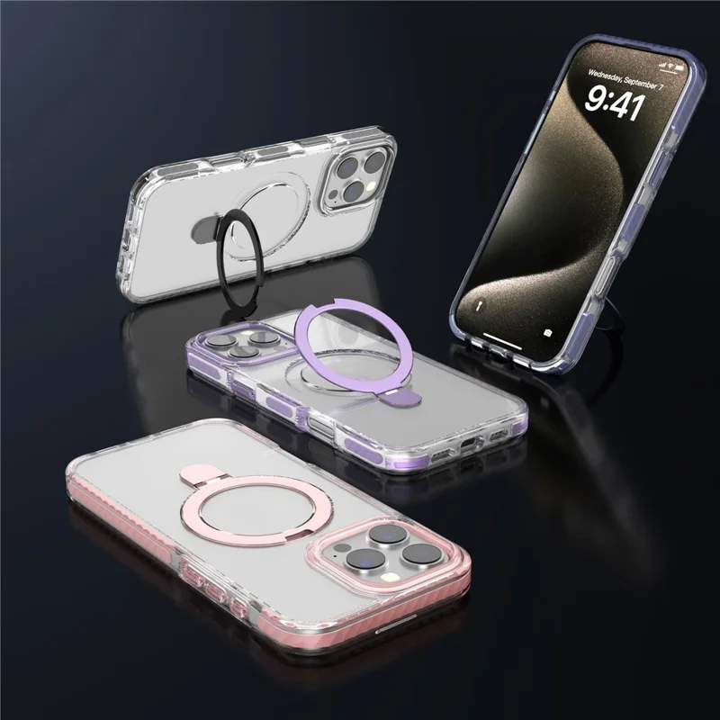 For iPhone 15 Pro Max Hoes Compatibel met MagSafe PC+TPU Cover met Ringhouder en Steun - Zwart