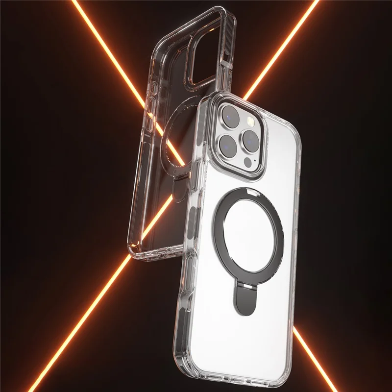 Capa de Telefone para iPhone 15 Pro Compatível com MagSafe PC+TPU Capa com Suporte em Anel - Preta