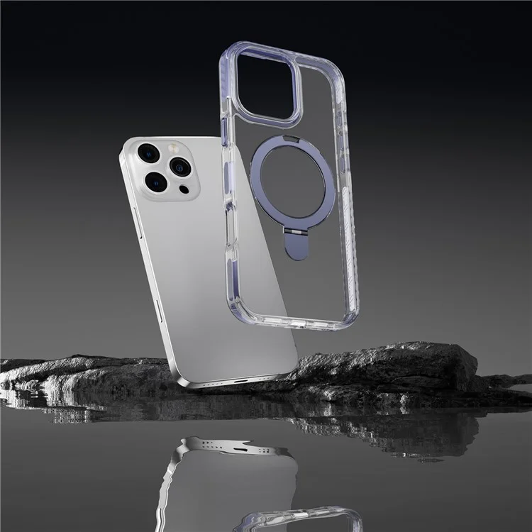 Capa de Telefone para iPhone 15 Pro Compatível com MagSafe PC+TPU Capa com Suporte em Anel - Preta