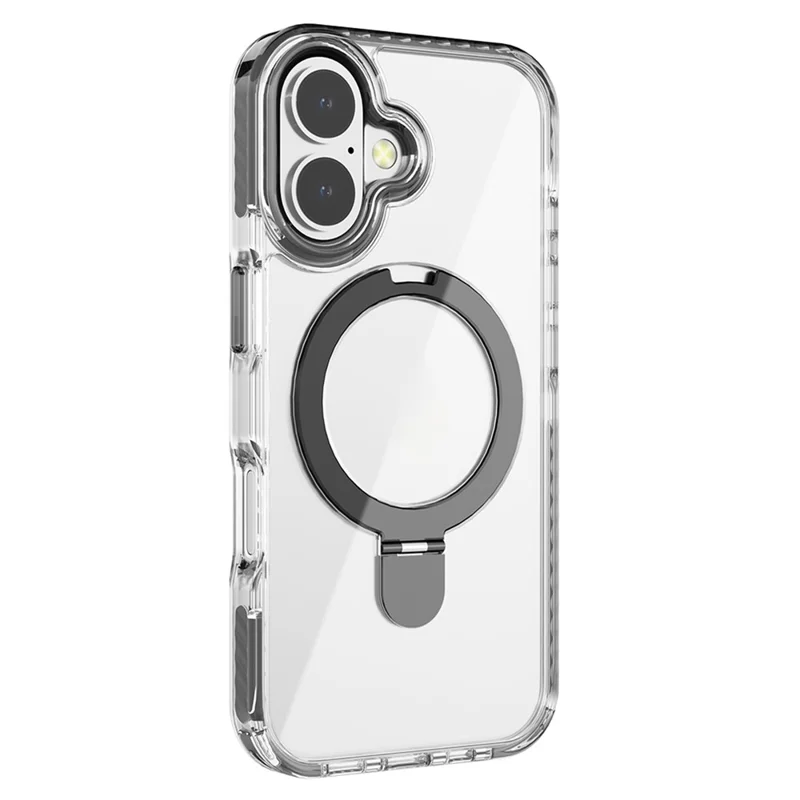 For iPhone 16 Case Compatible with MagSafe PC+TPU Cover with Ring Holder Kickstand - Black