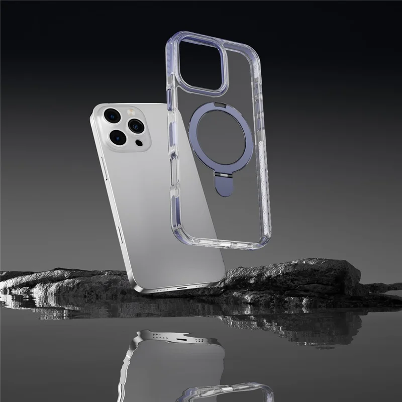 For iPhone 16 Pro Case Compatible with MagSafe PC+TPU Cover with Ring Holder Kickstand - Black