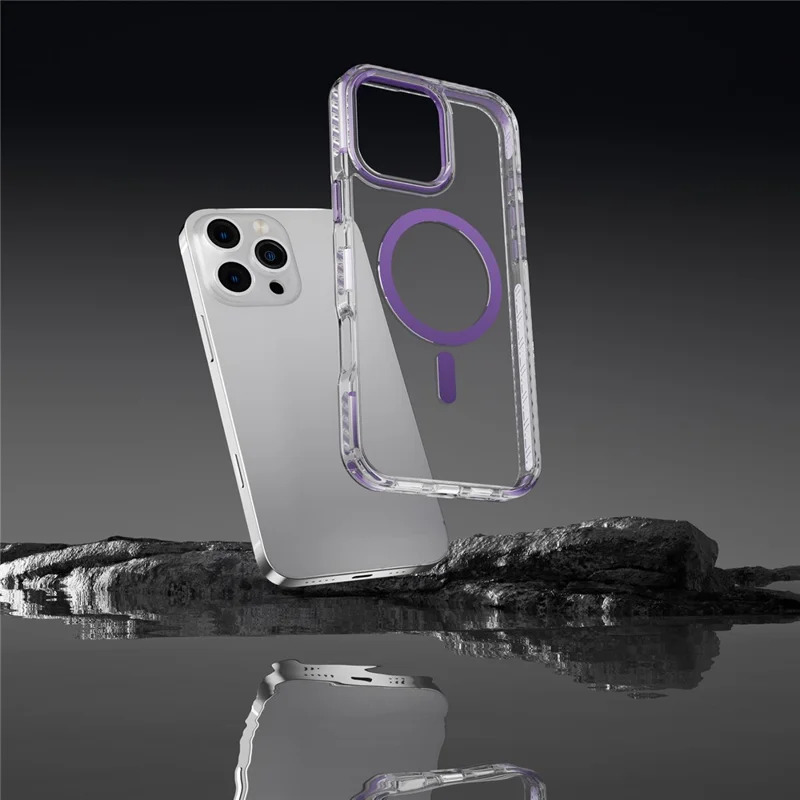 For iPhone 13 Pro Max Clear Phone Case PC+TPU Shell Compatible with MagSafe Phone Cover - Purple