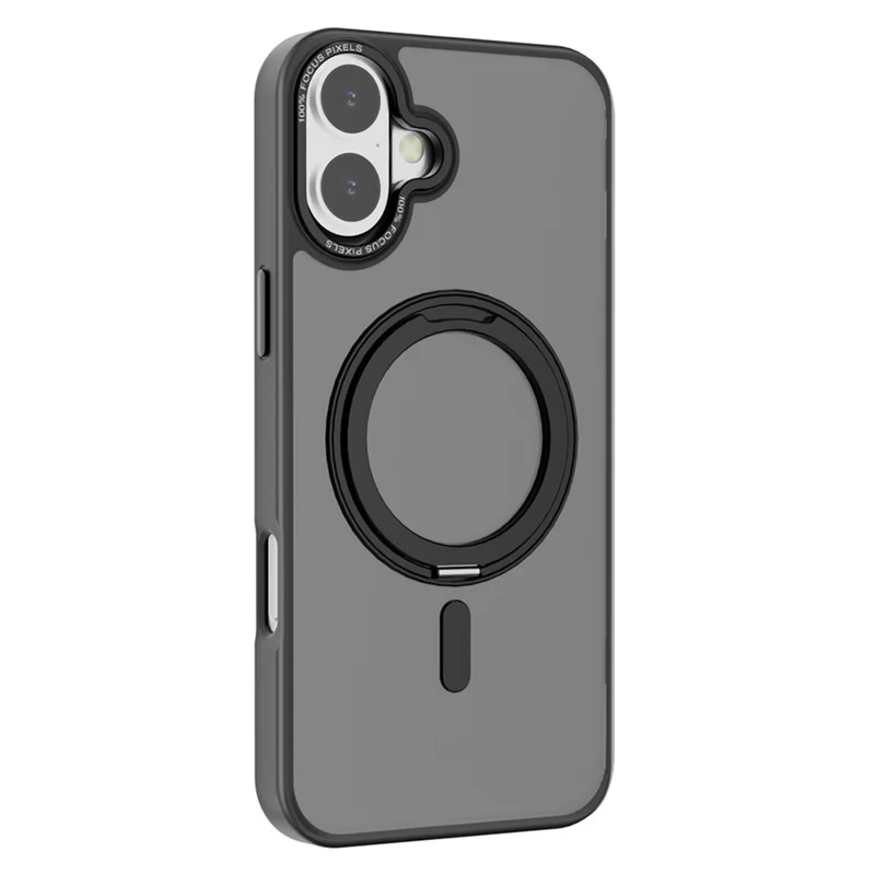 Para iPhone 16 Plus Case Kickstand Ring Holder TPU+PC Matte Phone Cover - Preto