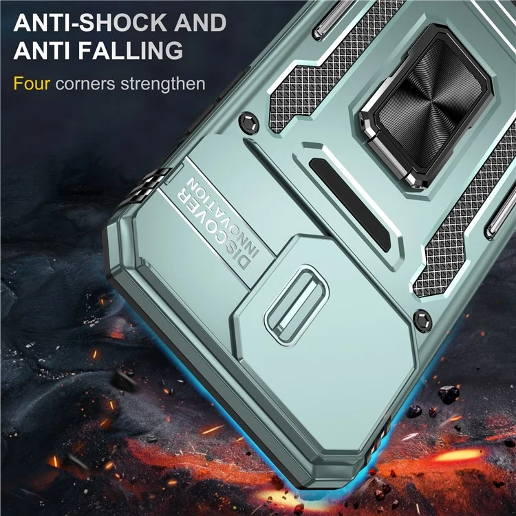Armor Series For iPhone 16 Pro Max Case PC+TPU Kickstand Phone Cover with Slide Lens Lid - Green