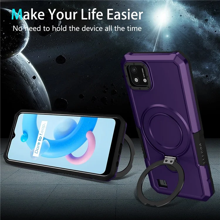 Per Realme C20 Case Ring Kickstand TPU+PC Protective Phone Cover - Viola Scuro