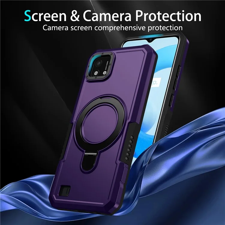 Per Realme C20 Case Ring Kickstand TPU+PC Protective Phone Cover - Viola Scuro