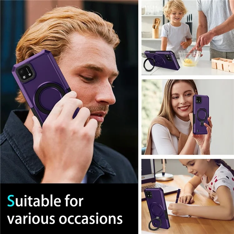 Per Realme C20 Case Ring Kickstand TPU+PC Protective Phone Cover - Viola Scuro