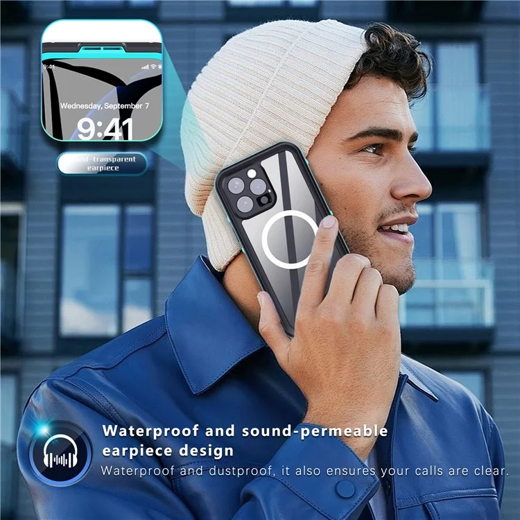 SHELLBOX Dot+ Series Phone Case for iPhone 16 Pro IP68 Waterproof PC+TPU Clear Cover Compatible with MagSafe - Blue