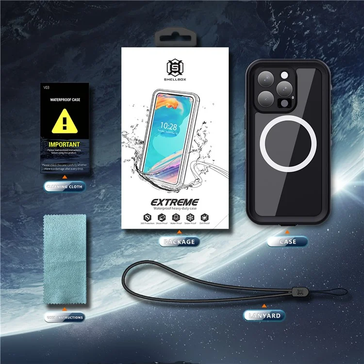 SHELLBOX Dot+ Series Phone Case for iPhone 16 Pro IP68 Waterproof PC+TPU Clear Cover Compatible with MagSafe - Blue