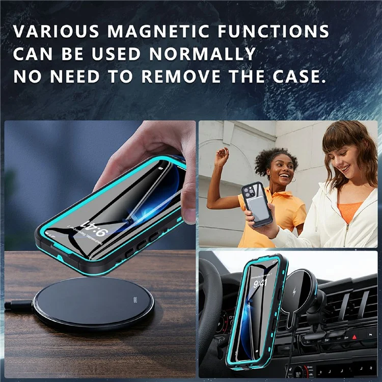 SHELLBOX Dot+ Series Phone Case for iPhone 16 Pro IP68 Waterproof PC+TPU Clear Cover Compatible with MagSafe - Blue