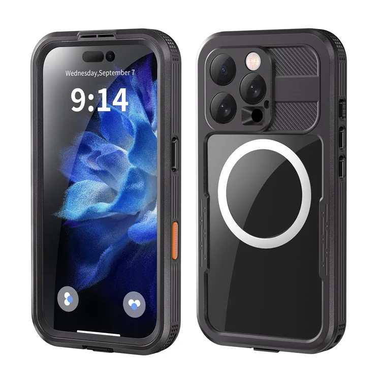 SHELLBOX Para iPhone 16 Pro IP68 Capa à Prova de Água Compatível com MagSafe Capa de Telefone Transparente - Preto