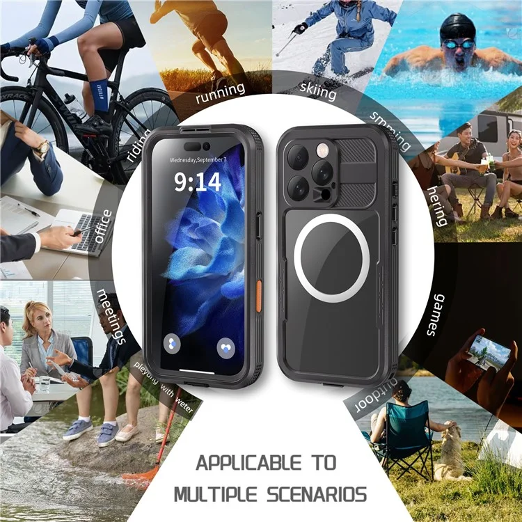 SHELLBOX Para iPhone 16 Pro IP68 Capa à Prova de Água Compatível com MagSafe Capa de Telefone Transparente - Preto