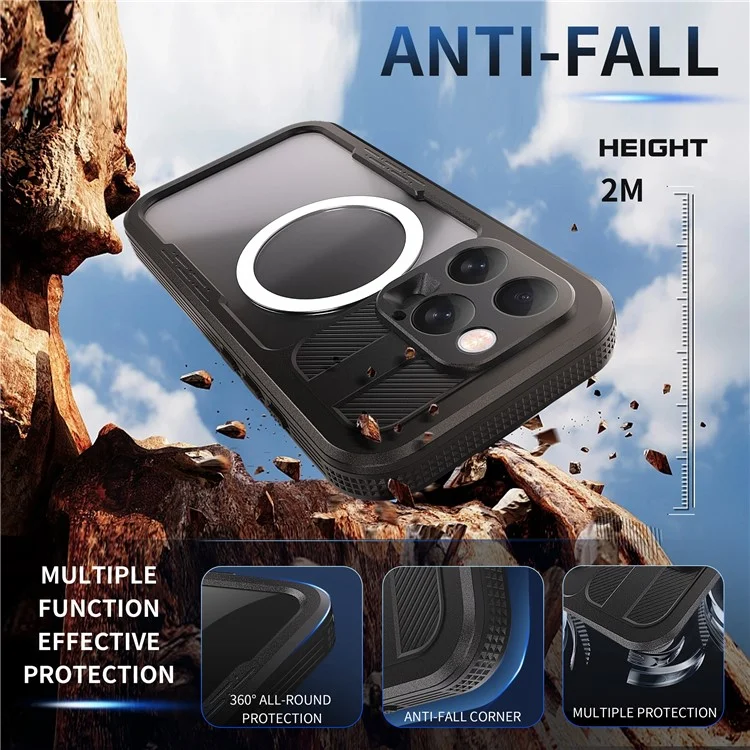 SHELLBOX Para iPhone 16 Pro IP68 Capa à Prova de Água Compatível com MagSafe Capa de Telefone Transparente - Preto