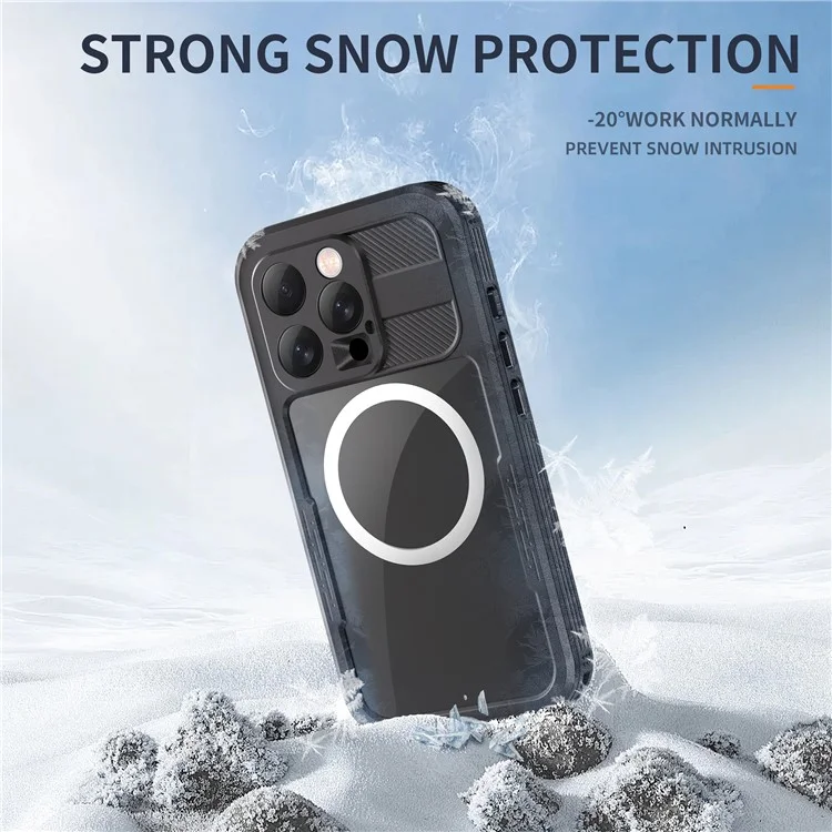 SHELLBOX Para iPhone 16 Pro IP68 Capa à Prova de Água Compatível com MagSafe Capa de Telefone Transparente - Preto
