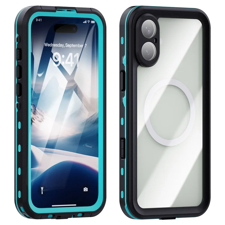 SHELLBOX Dot+ Series Phone Case for iPhone 16 Plus IP68 Waterproof PC+TPU Clear Cover Compatible with MagSafe - Blue