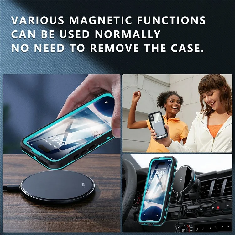 SHELLBOX Dot+ Series Phone Case for iPhone 16 Plus IP68 Waterproof PC+TPU Clear Cover Compatible with MagSafe - Blue