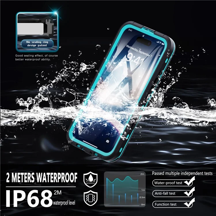 SHELLBOX Dot+ Series Phone Case for iPhone 16 Plus IP68 Waterproof PC+TPU Clear Cover Compatible with MagSafe - Blue