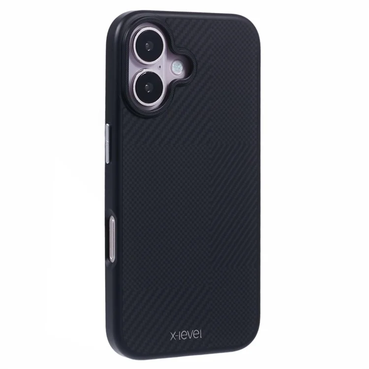 X-LEVEL Para iPhone 16 Caso Anti-Arranhões PC Hard Phone Cover Carbon Nano-Fiber Texture - Preto