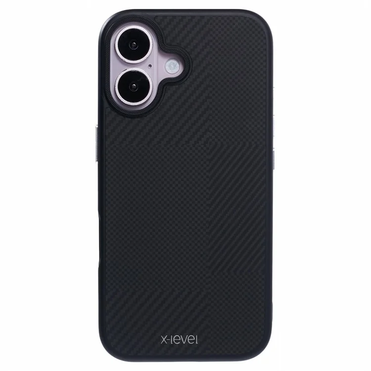 X-LEVEL Para iPhone 16 Caso Anti-Arranhões PC Hard Phone Cover Carbon Nano-Fiber Texture - Preto