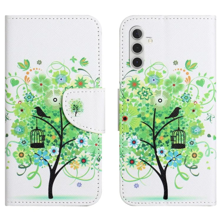 For Samsung Galaxy A16 5G / A16 4G Case Cross Texture Leather Phone Cover Pattern Printing - Green Tree