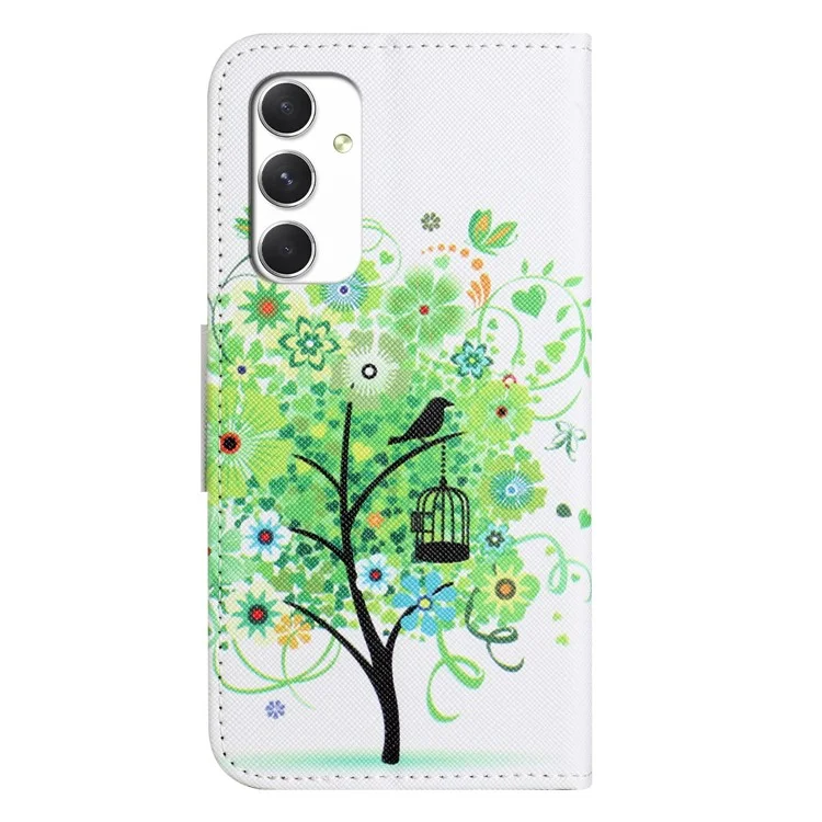 For Samsung Galaxy A16 5G / A16 4G Case Cross Texture Leather Phone Cover Pattern Printing - Green Tree