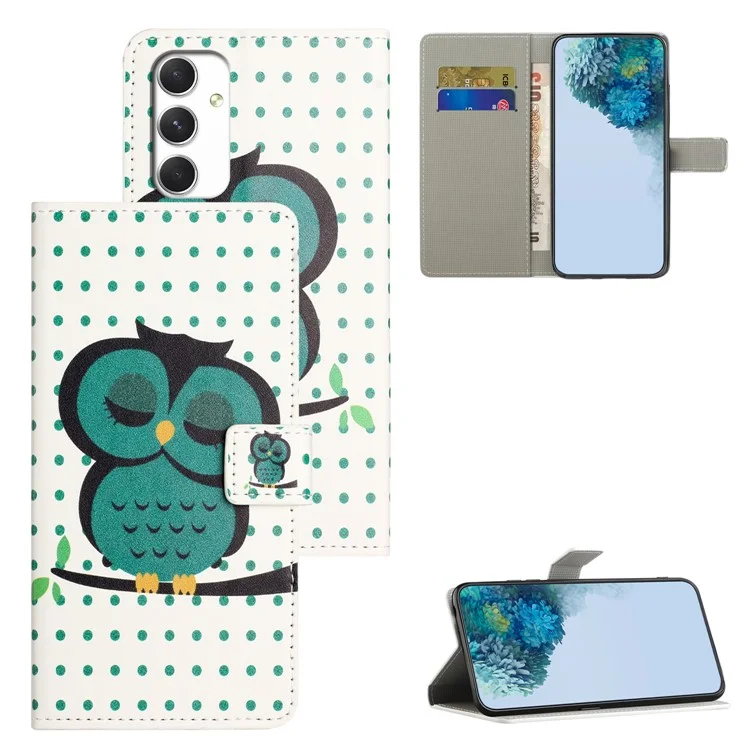 Für Samsung Galaxy A16 5G / A16 4G Case Pattern Print PU Leder Brieftasche Handyhülle - Punkte Eule