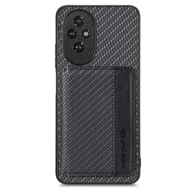 Étui C1-02 For Honor 200 5G avec support pour carte, en fibre de carbone, cuir, PC et TPU - Noir