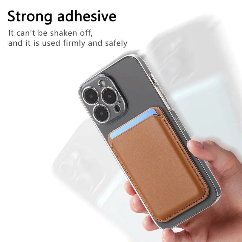 KB-63 Adhesive Phone Card Bag Wallet Kickstand Leather Phone Card Holder - Brown