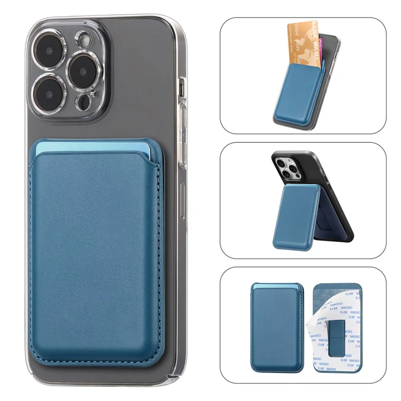 KB-63 Adhesive Phone Card Bag Wallet Kickstand Leather Phone Card Holder - Blue