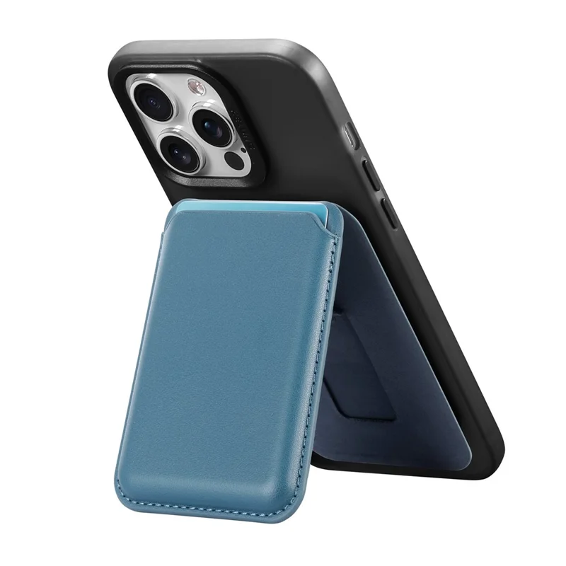 KB-63 Adhesive Phone Card Bag Wallet Kickstand Leather Phone Card Holder - Blue