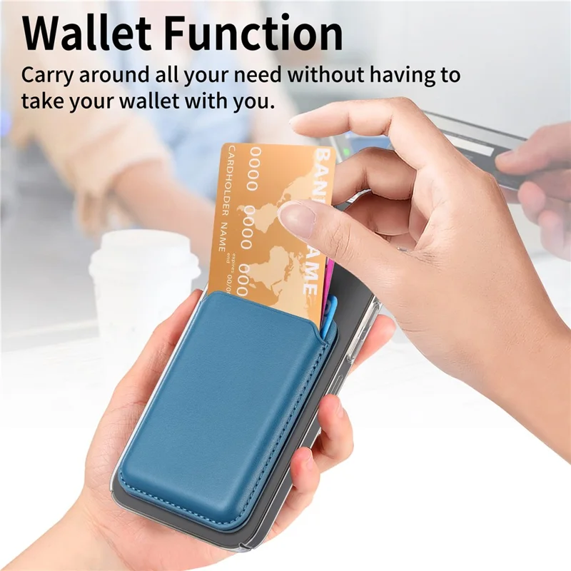 KB-63 Adhesive Phone Card Bag Wallet Kickstand Leather Phone Card Holder - Blue