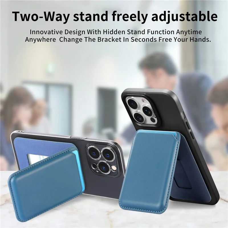 KB-63 Adhesive Phone Card Bag Wallet Kickstand Leather Phone Card Holder - Blue