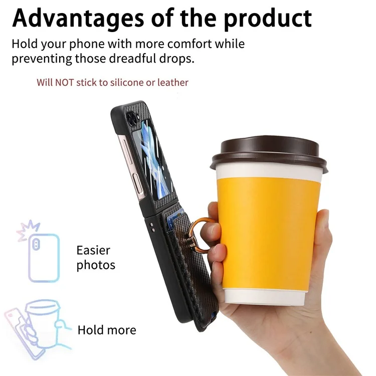 For Samsung Galaxy Z Flip6 5G Case Ring Kickstand Card Slot Phone Cover with Rear Screen Film - Black