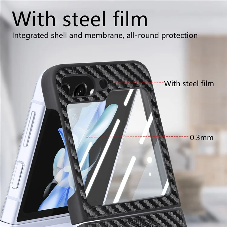 For Samsung Galaxy Z Flip6 5G Case Ring Kickstand Card Slot Phone Cover with Rear Screen Film - Black