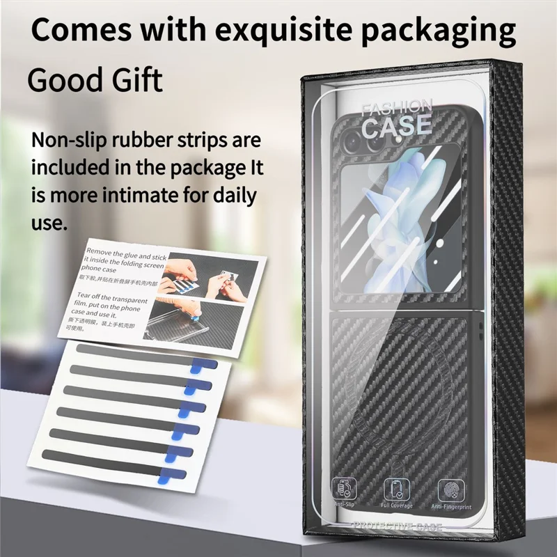 Para Samsung Galaxy Z Flip5 5G Case Compatível com MagSafe Leather+PC Cover com Película de Tela Traseira - Preto