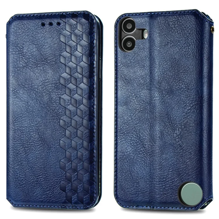 For Nothing CMF Phone 1 Case Rhombus Imprint PU Leather Phone Wallet Cover - Azul