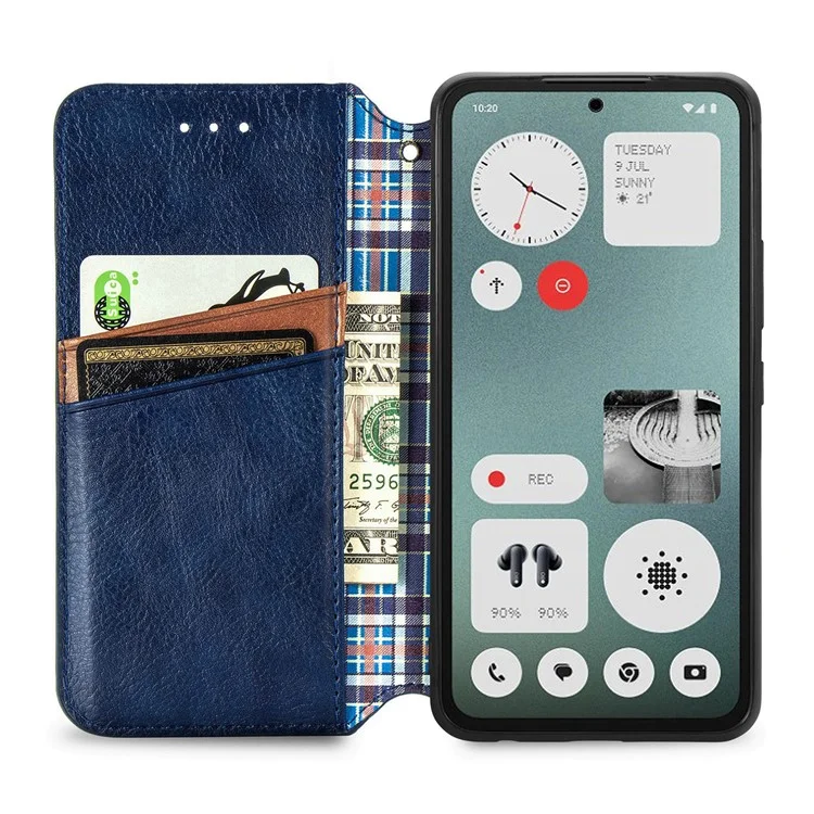 For Nothing CMF Phone 1 Case Rhombus Imprint PU Leather Phone Wallet Cover - Azul