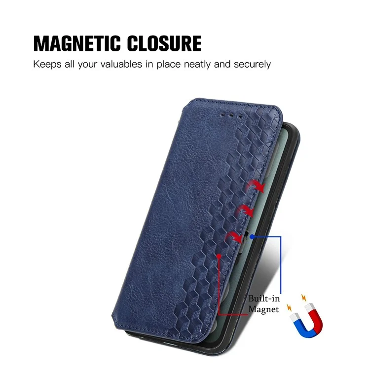 For Nothing CMF Phone 1 Case Rhombus Imprint PU Leather Phone Wallet Cover - Azul