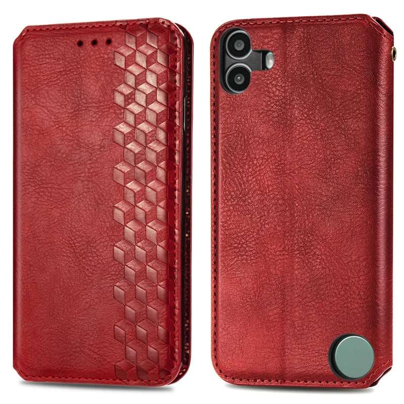 For Nothing CMF Phone 1 PU Leather Case Rhombus Imprint Wallet Stand Phone Cover - Red