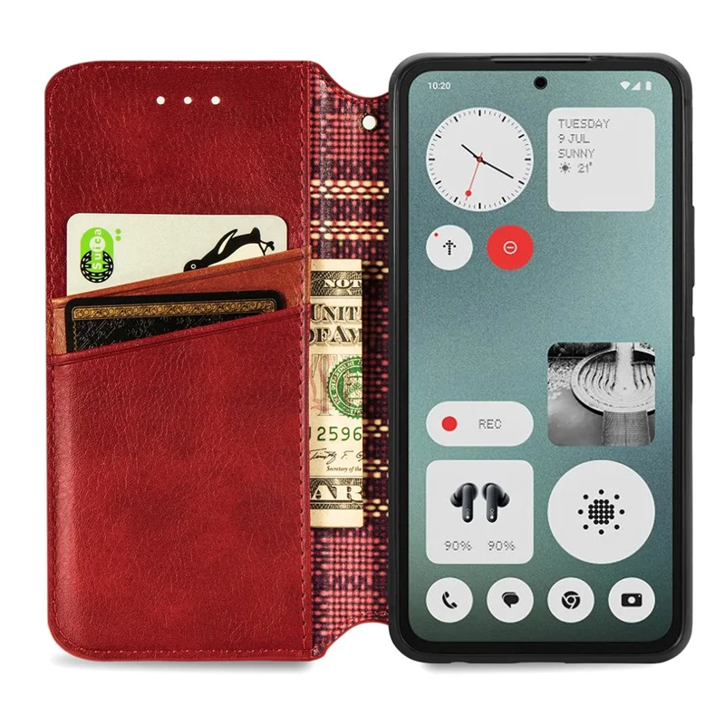For Nothing CMF Phone 1 PU Leather Case Rhombus Imprint Wallet Stand Phone Cover - Red