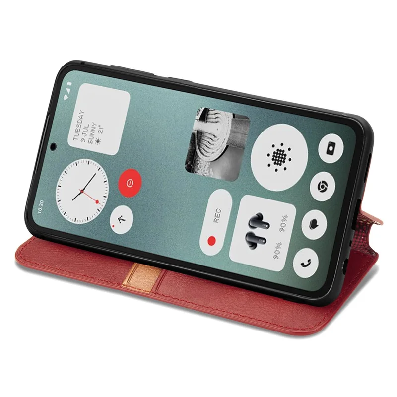 For Nothing CMF Phone 1 PU Leather Case Rhombus Imprint Wallet Stand Phone Cover - Red