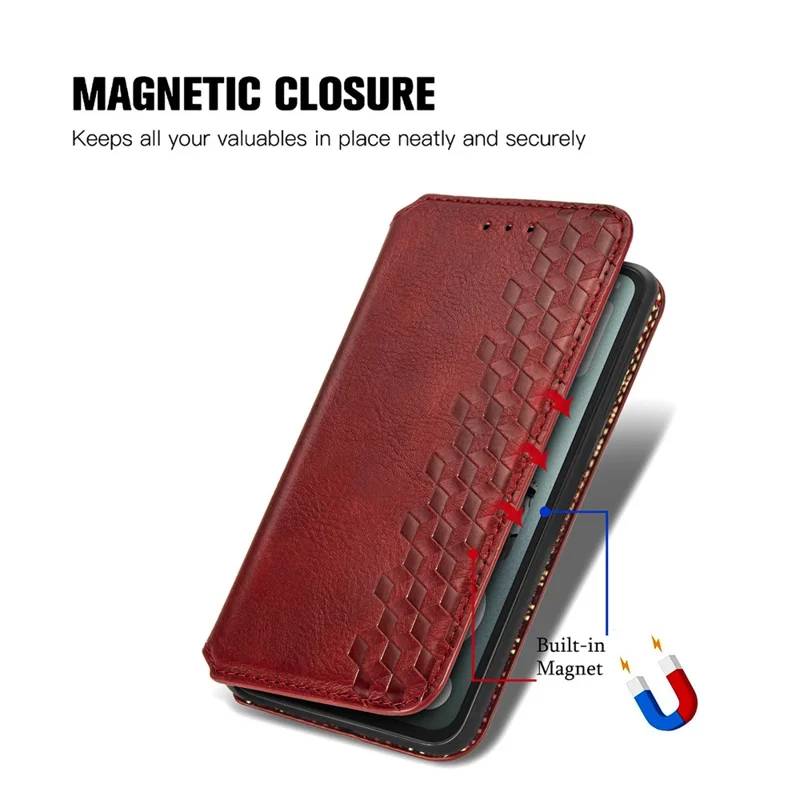 For Nothing CMF Phone 1 PU Leather Case Rhombus Imprint Wallet Stand Phone Cover - Red