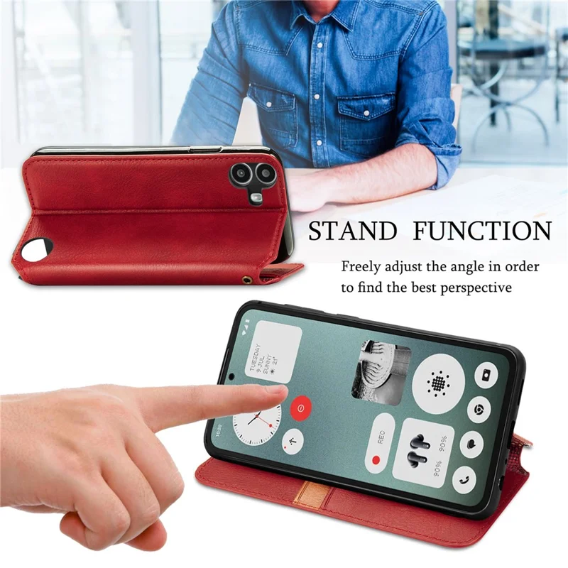 For Nothing CMF Phone 1 PU Leather Case Rhombus Imprint Wallet Stand Phone Cover - Red