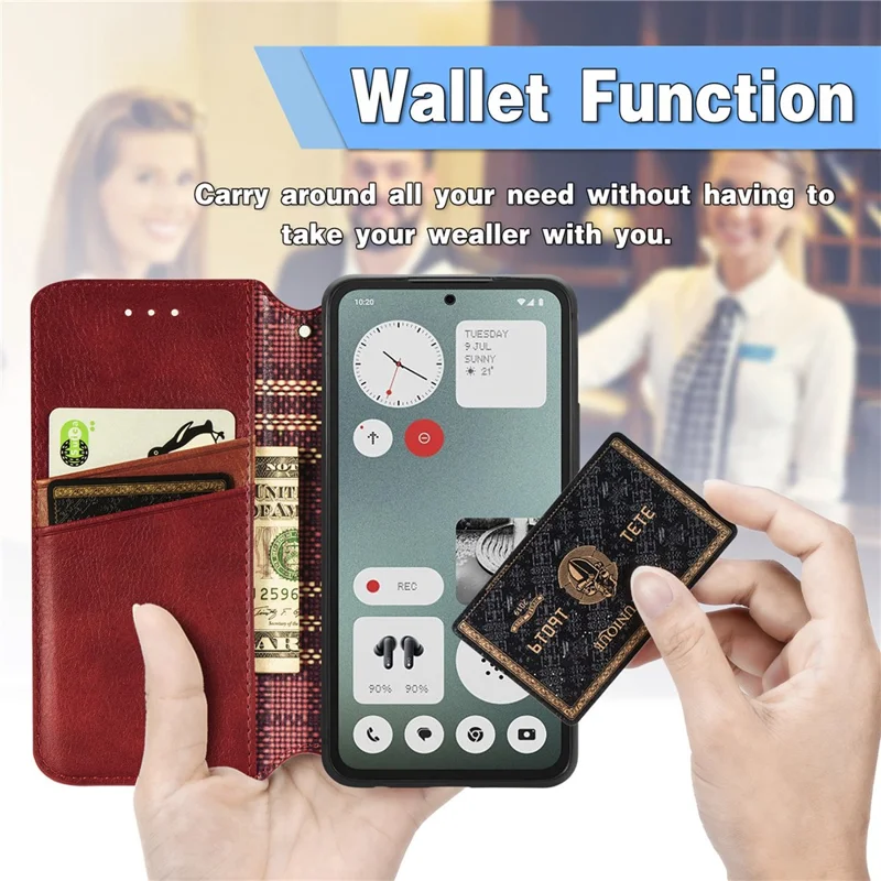 For Nothing CMF Phone 1 PU Leather Case Rhombus Imprint Wallet Stand Phone Cover - Red