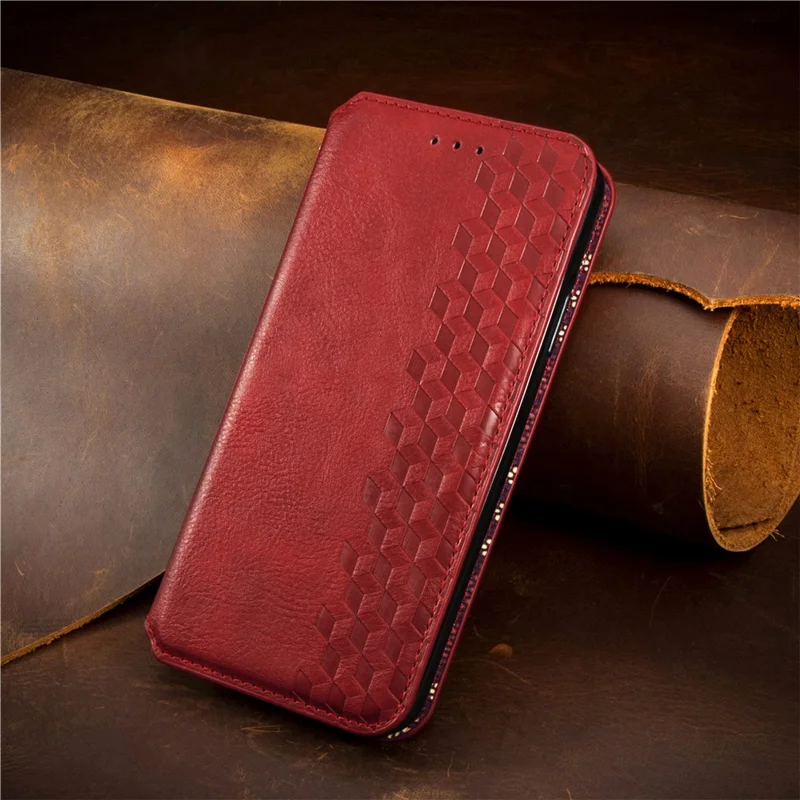 For Nothing CMF Phone 1 PU Leather Case Rhombus Imprint Wallet Stand Phone Cover - Red