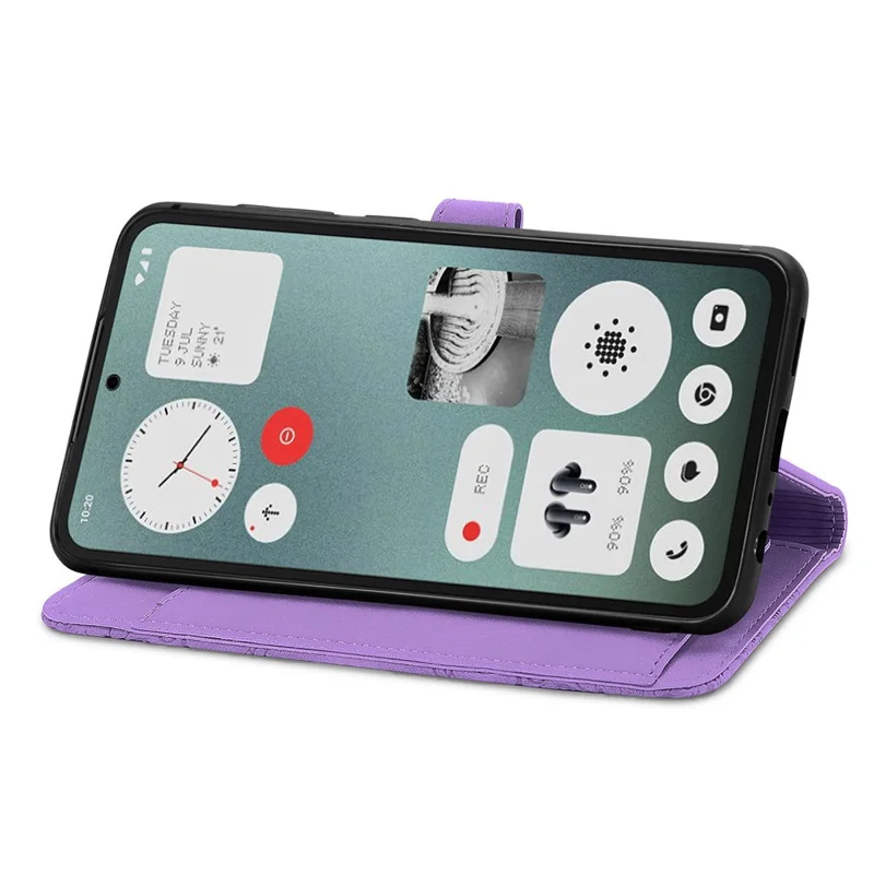 For Nothing CMF Phone 1 Zipper Wallet Case with Strap Flower Imprint PU Leather Phone Cover - Light Purple
